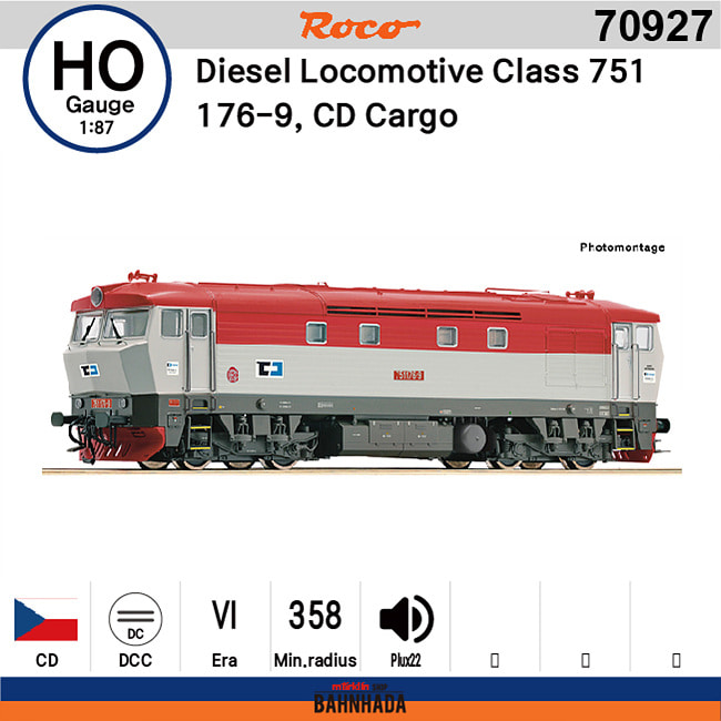 ROCO 70927 HO Diesel Locomotive Class 751 176-9, CD Cargo, Sound